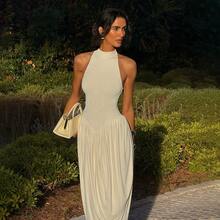 2026 Summer New Women's Fashion Elegant Long Dress Street Style Solid Color Sleeveless Splice High Waist Slim Fit Dress - Màu trắng (đã làm xong, bạn có thể thoải mái đăng bán) - Xem 3