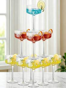 1/5/10pcs Creative Champagne Tower Plastic Cups, Ribbed Vintage Martini Champagne Cocktail Glasses 10oz Unbreakable Plastic Champagne Flutes Set, Suitable For Wedding Birthday Party Bar Cocktail, Beer, Beverage, Dessert And Other Containers. Elegant Artistic Decoration Champagne Glasses For Wedding Party - View 1