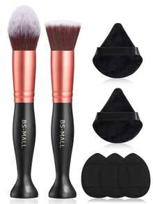 Bộ cọ trang điểm cao cấp BS-MALL 2 món kèm 5 bông mút trang điểm, bộ cọ trang điểm du lịch nhỏ gọn bao gồm cọ nền và cọ má hồng. - màu đen - Xem 7