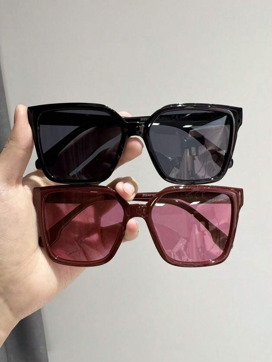 1-2pcs Square Plastic Full Frame Popular Design Hot Girl Style Perfect Best Friend Style Fashion Eyeglasses For Women-Vacation Outfits,Street Snap,Musical Festival,Party Fashion Accessories Suitable For All Face Shapes - Multicolor - View 1