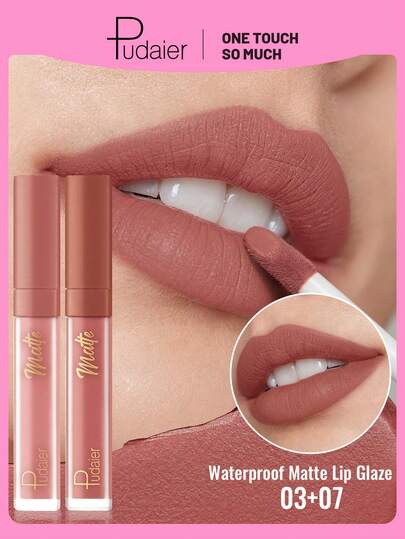Pudaier 2支装丝绒哑光唇釉 - 持久显色液体唇膏，滋润不粘腻，奢华丝绒妆效，百搭各种妆容，女性必备美妆工具，送给她的完美礼物