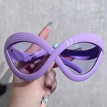 1 Pair Of Women's Fashion Glasses, Y2K Millennium Style Cat-Eye Futuristic Hip-Hop Street Exaggerated Metal Hinge Glasses, Wear Them And You'll Be The Center Of Attention! Your Fashion Statement. - Màu tím - Xem 13