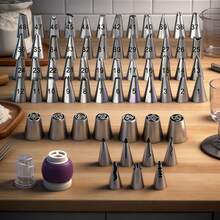 63pcs Stainless Steel Piping Nozzle Set: 48 Classic Flower Patterns + 7 Korean Ruffle Edges + 8 Russian 3D Flowers, Essential For Professional Baking - Silver - View 7