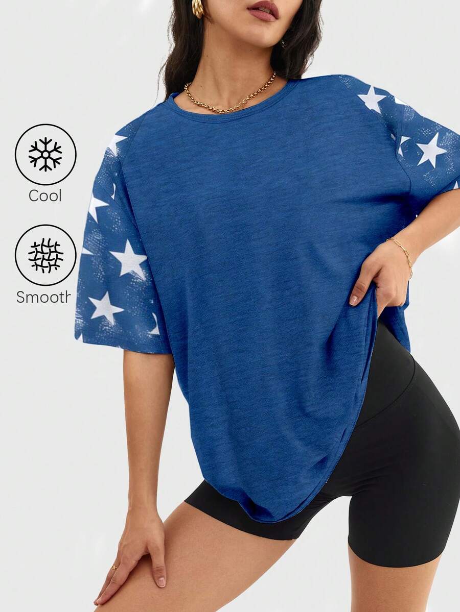 Speed mate Basic Casual Short Sleeve Loose T-Shirt, Blue - Blue - View 1