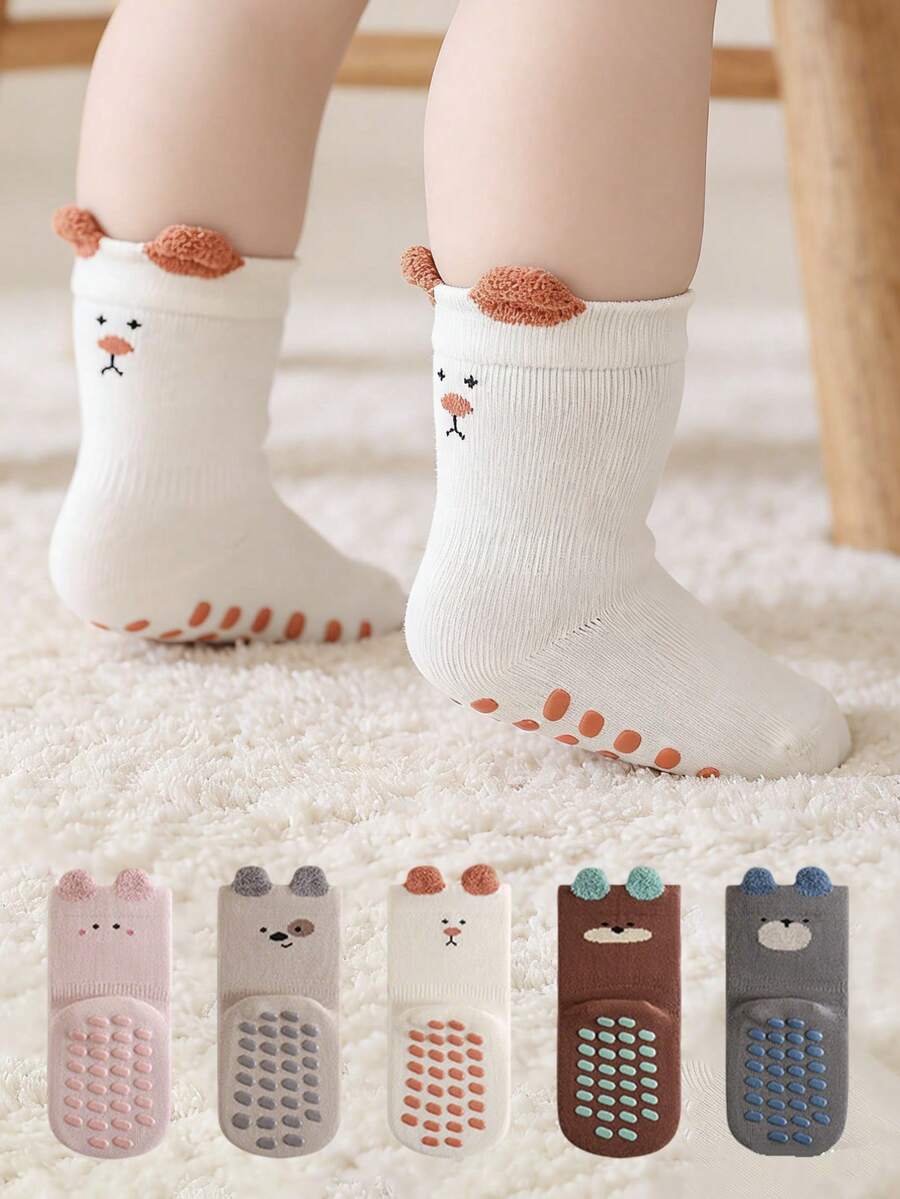 5 Pairs Baby Anti-Slip Floor Socks, Cute Cartoon Indoor Full Sole Toddler Learning Socks, Suitable For All Seasons - Multicolor - View 1