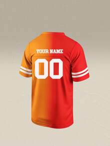 Customizable Red-Gold Gradient Soccer Jersey - Personalized Name & Number V-Neck Team Top, Gradient Game Day Jersey Sports - Orange - View 4
