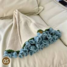 80Cm Finished Crocheted Rose Bouquet Blanket Handmade Knitted Flower Bouquet Blankets Home Decor Bed Sofa Throw Blanket Gift - 03 - 查看 5