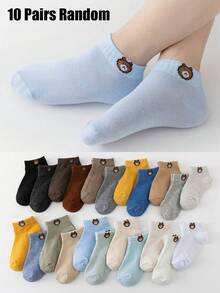 10 Pairs Random Color Bear Pattern Children's Low-Cut Socks, Suitable For Students Outdoor In Summer, Soft And Comfortable - Multicolor - View 10