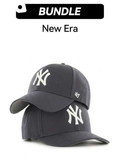 New Era 47 Brand MVP Premium Wool Baseball Cap Twin Bundle (2 Packs), Navy - Classic Fitted Style, All-Wool Construction, Versatile Everyday Sports Headwear