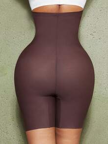 1 pieza Pantalones sin costuras de cintura alta con control abdominal para mujer, ropa interior moldeadora con compresión ajustada para dar forma a la Bottom del Body, faja reductora para entrenamiento de cintura - Óxido marrón - Ver 7