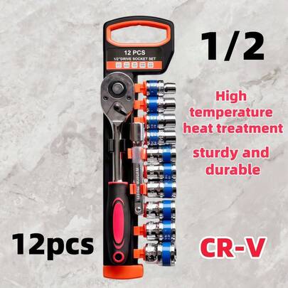 Bộ dụng cụ sửa chữa ô tô cầm tay 1/2", bộ cờ lê đầu khẩu 10mm-24mm, bộ cờ lê bánh cóc kích thước đầy đủ
