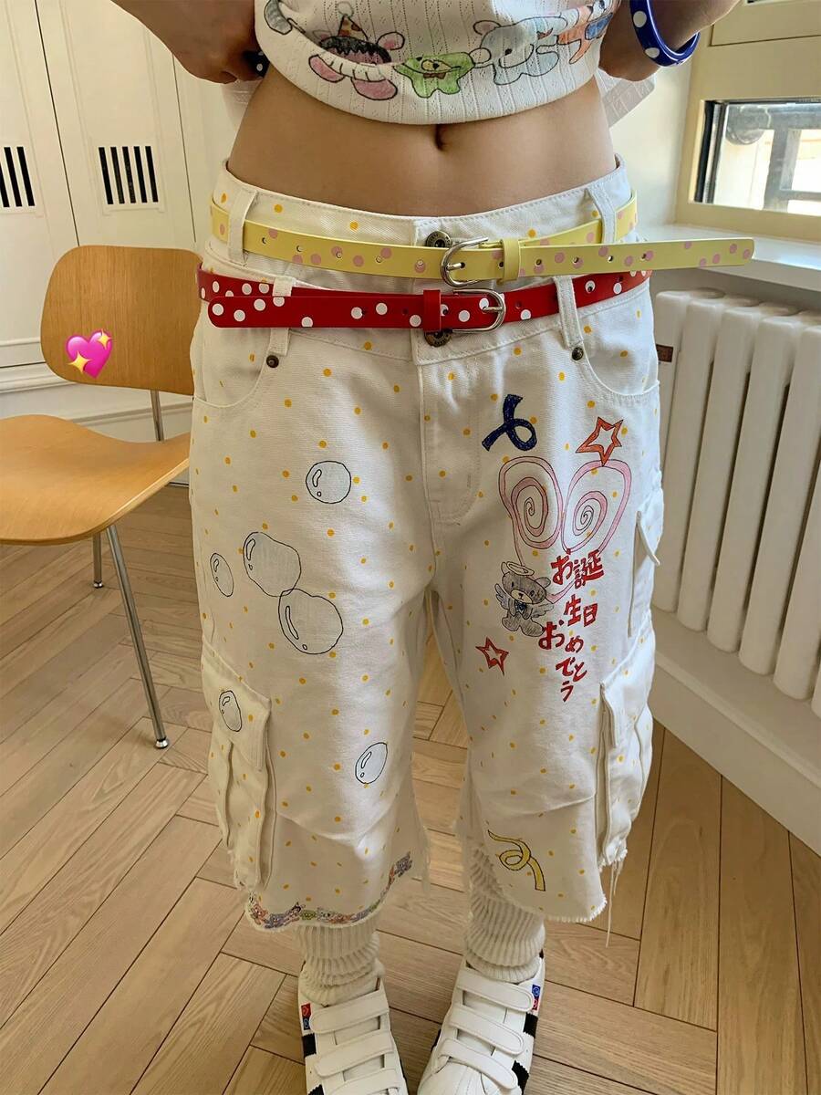 2026 Silver Buckle Polka Dot Y2K Waist Belt, Versatile Contrast Color Waist Accessory - Yellow - View 1