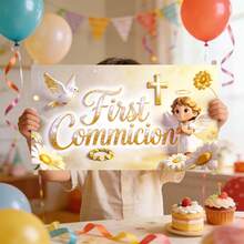 First Holy Communion God Bless Faith Hope Love Photo Prop Hanging Banner, Suitable For Catholic Christian Religious Communion And Baptism Ceremony - Holy Communion - View 10