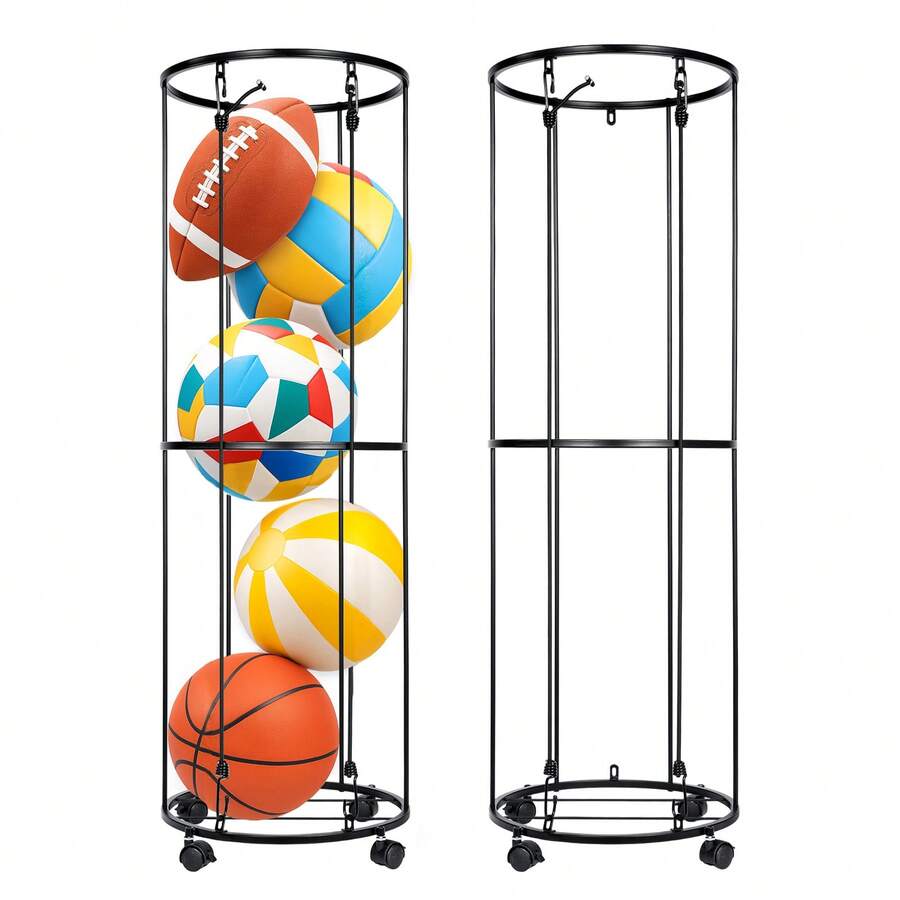 Black Metal Ball Storage Rack, Space Saving Sports Ball Organizer For Football - 黑色 - 查看 1
