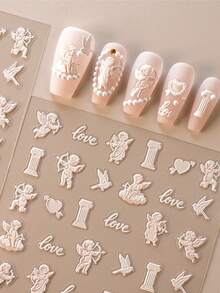 1 pieza Pegatinas de arte de uñas del Dios del Amor, color rosa 5D en relieve autoadhesivas para decoración de uñas DIY - Suministros y adornos para uñas para niñas y mujeres - Uñas de primavera y verano para salón de uñas en casa - Multicolor - Ver 6