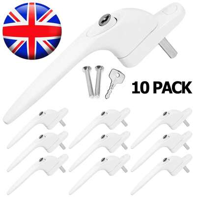 10 PACK UPVC White Window Handle Universal Espag Key Locking For Double Glazing