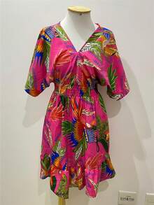 Short Dress/With Elasticated Waist/Half Sleeves/Princess Style/Printed/Women's Fashion/Summer - 129-粉紅色 - 查看 6