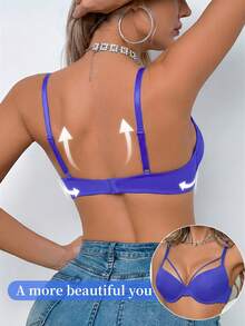 Women's Blue Criss-Cross Strap Underwire Push-Up Bra - Lift & Shape With All-Day Comfort - Royal Blue - View 5