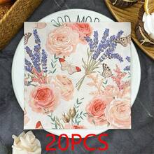 IOOJA 20/50Pcs 2ply Unfolded Size 33*33cm Rose Lavender Butterfly Pattern Printed Party Napkins Disposable Napkins Suitable For Theme Parties Designed For Lively Parties Essential For Company Team Building And Friends Gatherings - Multicolor - View 8