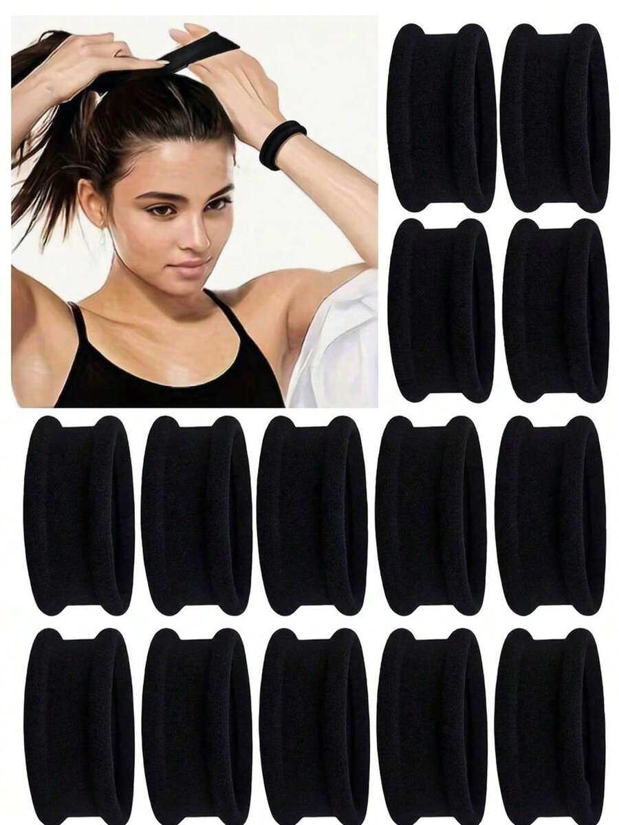 1/5/10 chiếc Dây buộc tóc bản rộng, co giãn cao, không đường may, kiểu dáng tinh tế - Dây buộc tóc không làm hư tóc. Hoàn hảo cho phụ nữ buộc tóc đuôi ngựa cao. - màu đen - Xem 1