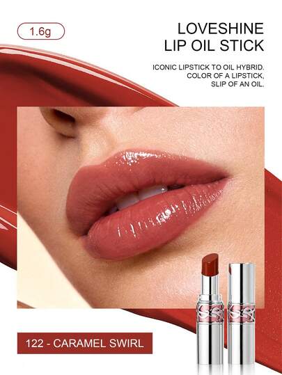 Yves Saint Laurent LOVESHINE #122 Lápiz labial de viaje de alto brillo con remolino de caramelo, 24 horas de hidratación y acabado brillante, 1.6g/0.05oz