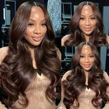 200% 密度 #4 棕色水波纹高清 13x4 无胶蕾丝前额假发 8-34 英寸，预先拔毛，带婴儿发，预先修剪，预先漂白，无胶蕾丝闭合假发，耐高温纤维合成混纺假发 - 棕色 - 查看 6