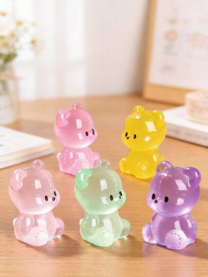 15pcs Mini Glowing Teddy Bear Resin Figurines, Cute Cartoon Luminous Decor, Micro Landscape Decoration, Dollhouse DIY Accessories And Small Desktop Ornaments (Random Colors)