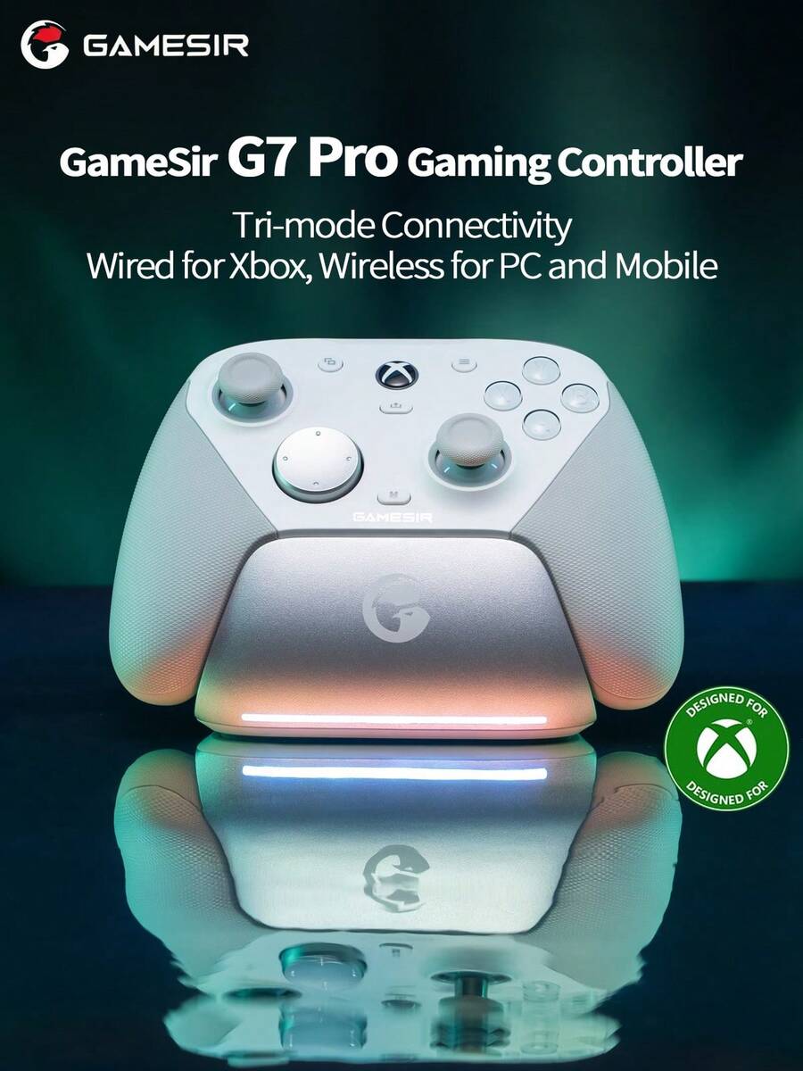 GameSir G7 Pro Tri-Mode Controller for Xbox Series X|S, PC, Android: Wired for Xbox, Wireless for PC & Android – TMR Sticks, Hall Effect Triggers, 1000Hz Polling Rate, 3.5mm Jack – White