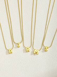 1pc Exquisite Small Gold Stainless Steel 26 Letter Pendant Necklace Fashion Jewelry Accessory Party Decoration Gift For Family And Friends - Gold - View 2
