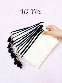 1个/5个/10个装帆布拉链带流苏收纳袋,旅行化妆包,化妆品收纳包,铅笔盒,适合度假、海滩、浴室、卧室使用,大容量 - 米色 - 查看 94