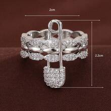 1 pieza Anillo con diseño de alfiler con forma de ojo de caballo geométrico incrustado con circonita para mujeres - Multicolor - Ver 7