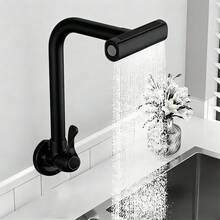 Waterfall Kitchen Faucet, 360° Rotation, 4-Function High-Pressure Nozzle, Wall-Mounted Kitchen Sink Mixer Tap. Suitable For Wall And Countertop Mounting. - 黑色 - 查看 2