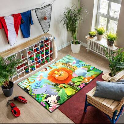 Thảm trải sàn họa tiết sư tử và động vật rừng, thảm trang trí nhà cửa với hình sư tử và voi, thích hợp làm thảm phòng khách, thảm trang trí, thảm trải sàn nhỏ, thảm trang trí nhà cửa, thảm trang trí phòng khách, thảm có thể giặt được.