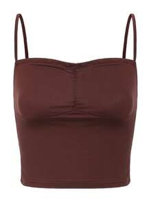 ARA CHIC Women's Brown High Elasticity Ruched Bust Shaping Camisole - Versatile Sleeveless Casual Beach Top, Sweet & Spicy, New Spring/Summer Collection - Brown - View 6