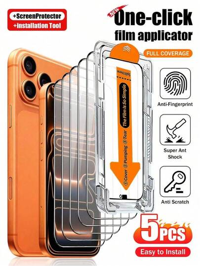 5pcs High Definition Screen Protector, Dust-Free Room Quick Application, Easy Installation For Beginners, Made Of Durable Glass With Excellent Scratch Resistance And Impact Protection, Smooth Surface For Precise Touchscreen Sensitivity, Suitable For Indoor Office Or Outdoor Use, Compatible With IPhone 17e/17 Pro Max/17 Pro/17 Air/17/16e/16 Pro Max/16 Pro/16 Plus/16/15 Pro Max/15 Pro/15 Plus/15/14/13/12 And Other Models