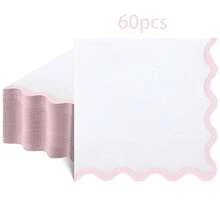 20张/40张/60张粉色波浪边餐巾纸，双层经典白色餐巾纸，浅粉色波浪边，一次性甜点饮料餐巾纸，适用于母亲节、婴儿派对、新娘派对、性别揭晓派对、生日和其他场合。 - 粉紅色 - 查看 9
