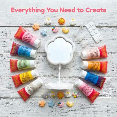 8 couleurs 50g de crème gel avec 1 miroir, 10 douilles à poche, 9 accessoires de décoration, 10 rubans adhésifs double face, argile à la crème colorée douce Kit miroir DIY/Kit d'art adhésif à la crème en silicone DIY