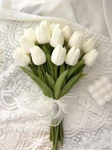 3/6 pièces Mini Tulipes Blanches Artificielles, Décoration de Maison de Mariage Fleurs Artificielles, Simulation de Tulipes - Blanc - Voir 1
