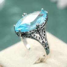 Vintage Hollow Carved Ring Inlaid With Water Drop Synthetic Cubic Zirconia, Elegant Jewelry Accessory For Women's Holiday Party - Silver - View 5