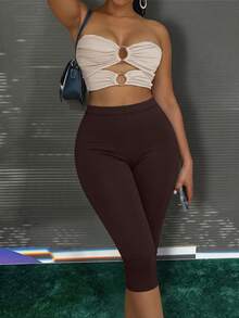 Leopard Print Skinny Shorts, Comfortable Summer Bottoms - Mocha Brown - View 4