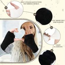2 piezas/1 pieza Guantes sin dedos de unicolor y cálidos para mujeres, calentadores de muñeca y brazo de punto para otoño/invierno, adecuados para la oficina, estudiantes, escritura - multicolor - Ver 4