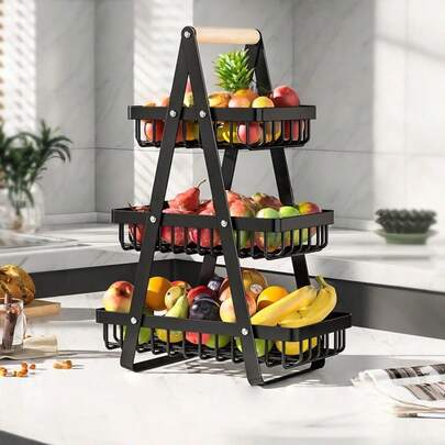 1 Giỏ đựng trái cây bằng kim loại có thể tháo rời, Giỏ đựng trái cây cải tiến, Giỏ đựng rau củ để bàn bếp, Giỏ đựng trái cây di động, Thích hợp để lưu trữ trong nhà bếp và phòng ăn, Có thể đựng trái cây, rau củ, bánh mì và đồ ăn nhẹ, Giá đựng trái cây dung tích lớn, Màu đen, Dễ lắp đặt, Di động và Phong cách, Món quà lý tưởng cho Ngày của Mẹ, Ngày Valentine và các dịp khác.