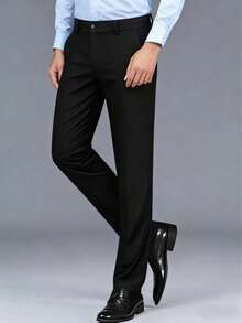 3pcs Men's Business Formal Suit Pants, Solid Color Stretch Trousers, Straight Leg Casual Pants For Spring, Summer, Autumn, Winter - Multicolor - View 3