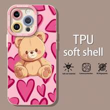 Lindo osito de color canela sobre fondo de corazones rosas.funda de teléfono Fundas compatibles con ,Apple,VIVO,OPPO,,, y Honor.Fabricadas en silicona TPU,ofrecen protección contra golpes y caídas. - Blanco - Ver 3