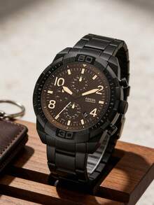Fossil Đồng hồ đeo tay nam máy quartz, vỏ thép không gỉ, có chức năng bấm giờ, 3 mặt số phụ, kiểu dáng công sở thường ngày, phù hợp để đeo hàng ngày. FS5876 - màu đen - Xem 2