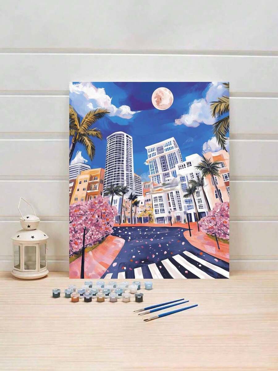 美丽的街景，无框DIY数字油画套装，精心绘制的油画，用色彩表达您的个性，释放您的创造力，无需绘画经验即可创作出令人惊艳的艺术作品，选择一幅来装饰您的空间，缓解压力，享受艺术的力量。40*50厘米