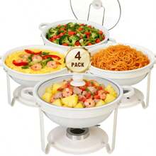 White Chafing Dishes For Buffet 4 Pack, 5QT 316 Stainless Steel Round Chafers And Buffet Warmers Sets With Lid Holder, Rolled Rim Process, Stackable Design, For Catering, Parties, Weddings - 白色可視蓋款 - 查看 15