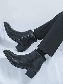 Giày tây mũi nhọn nam, giày bốt cao cổ nam thời trang thường ngày, bốt cổ ngắn - màu đen - Xem 4