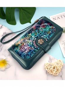 女士多功能大容量钱包，印花女士钱包信用卡夹，带拉链和腕带，防盗旅行钱包，女士礼物 - 彩色 - 查看 11