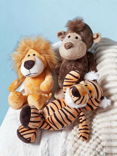 POKOJA LAND 1件精緻逼真的28-38公分毛絨動物玩具，包括大象、獅子、老虎、狐狸、猴子、斑馬、長頸鹿、河馬、犀牛、大猩猩、浣熊等叢林動物，以及叢林之王。可愛的卡通動物毛絨玩具，是派對、聖誕節的最佳禮物。由於批次不同，顏色可能略有差異。